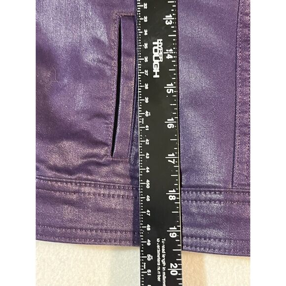 WHBM Purple Shimmer Biker Trucker Coated Jean Jacket Fancy 10 Chic Date EUC - Picture 8 of 8